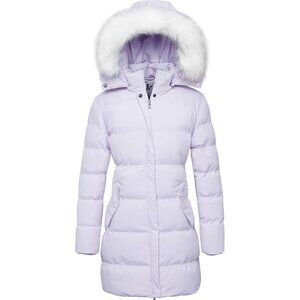 Women's Light Purple Winter Puffer Coat Warm Jacket With Removable Hood